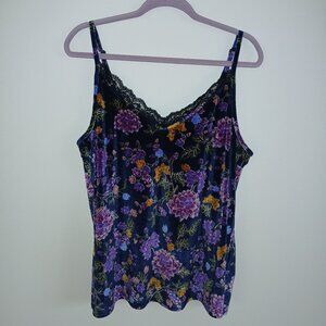 Torrid Velvet Floral Lace Trim Cami Top Sz 1